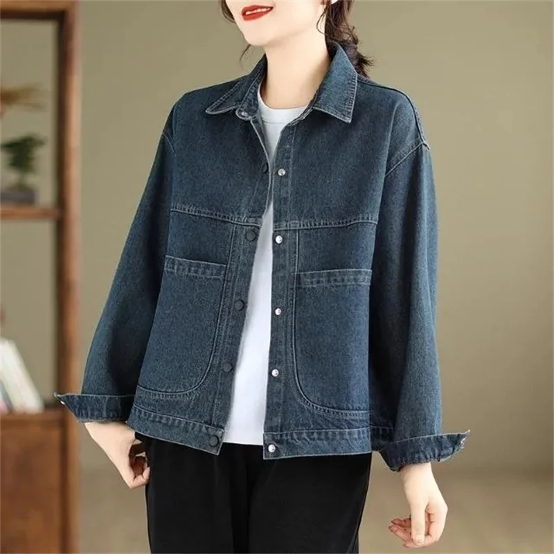 Chaqueta vaquera Retro de manga larga para mujer, abrigo informal holgado, prendas de vestir, novedad de otoño, 2024