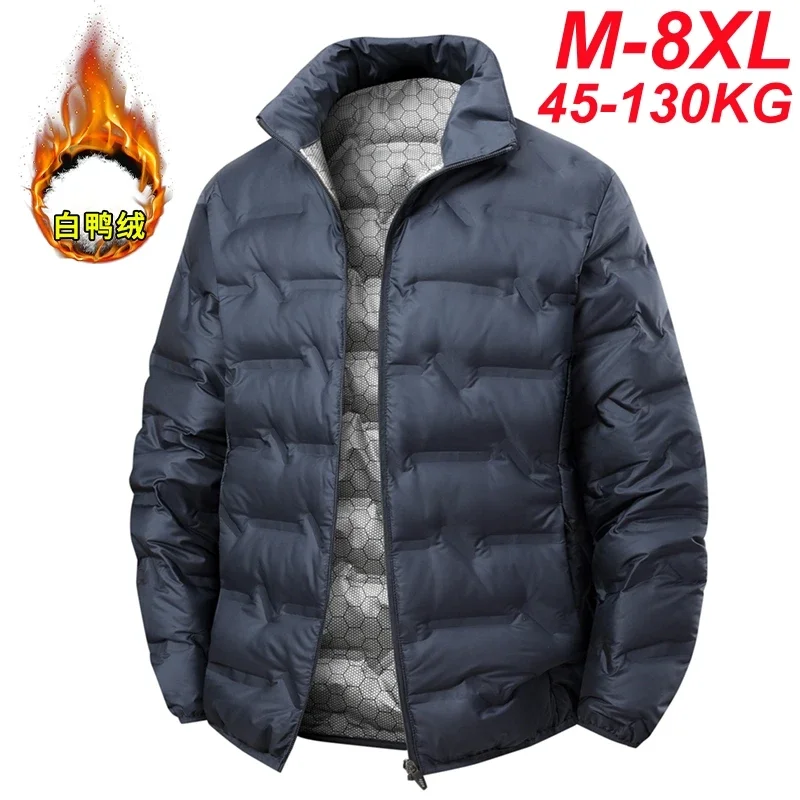 Graphene Self-Heating White Duck Down Jacket Men 8xl 7xl Windproof Stand Collar Classical Warm Winter Pleated Down Jackets Male