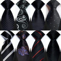 Luxury 8CM Mens Necktie Dot Stripes Solid Tie Black Color For Man Groom Jacquard Woven Neck Tie For Business Wedding Party