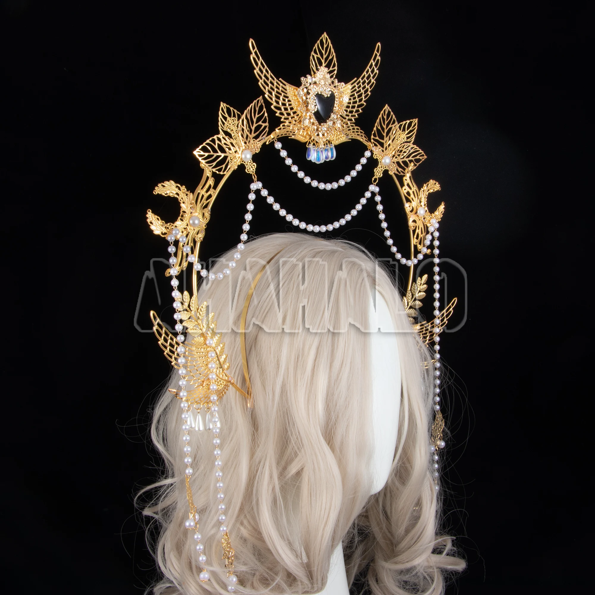 고딕 KC 헤일로 빈티지 태양 ​​여신 바로크 천사 날개 헤일로 헤드 피스 로리타 티아라 크라운 머리띠 할로윈 헤어 액세서리