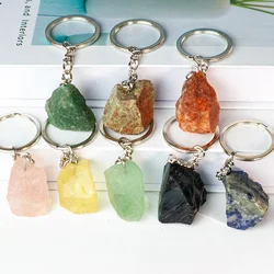 12pcs Natural Stone Rose Quartz Citrine Irregular Key Rings Keychains Healing Crystal Car Decor Keyholder for Women Men