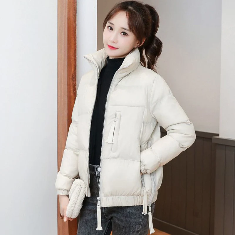 

2023 Winter Women Short Cotton Jacket Bright Face Washing Free Korean Elegant Warm Bread Coat Office Lady Fashion Thicken Parkas