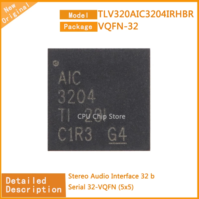 10Pcs/Lot   New Original   TLV320AIC3204IRHBR  TLV320AIC3204  Stereo Audio Interface 32 b Serial 32-VQFN (5x5)