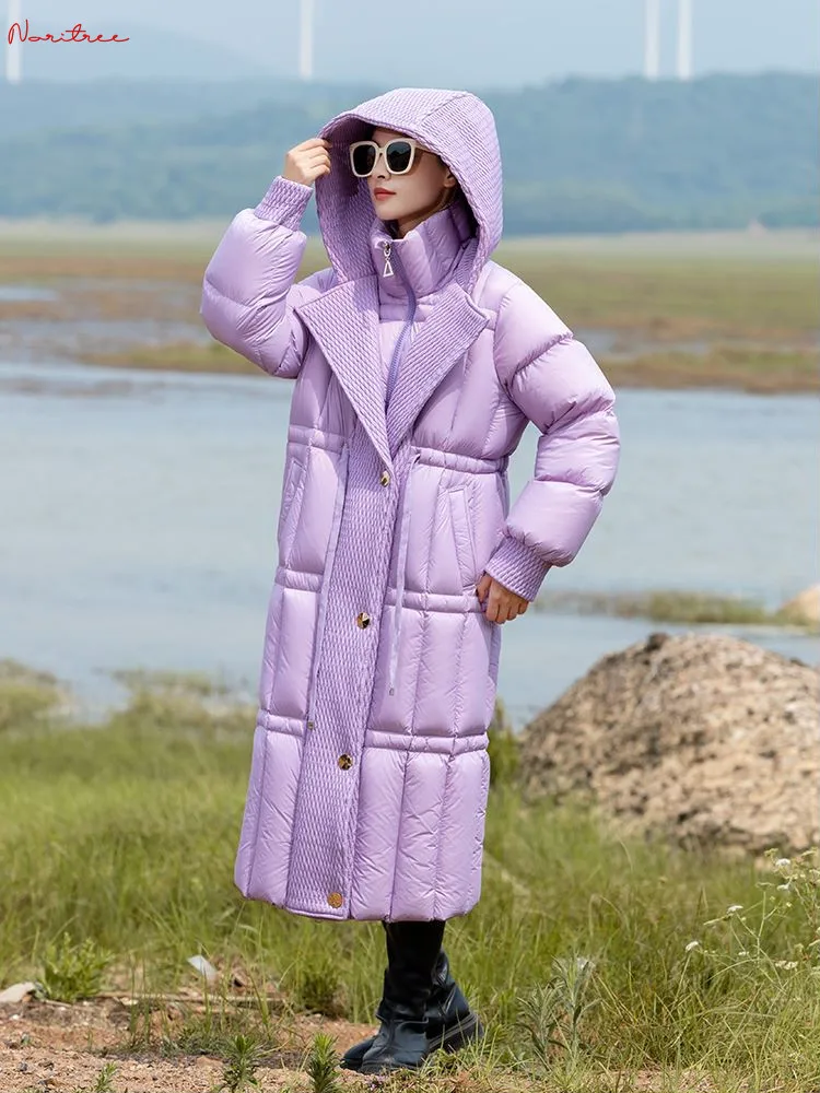 Parka à capuche en duvet de canard blanc pour femme, 95% duvet de canard, long col double, chaud, convient à-30 ℃, hiver