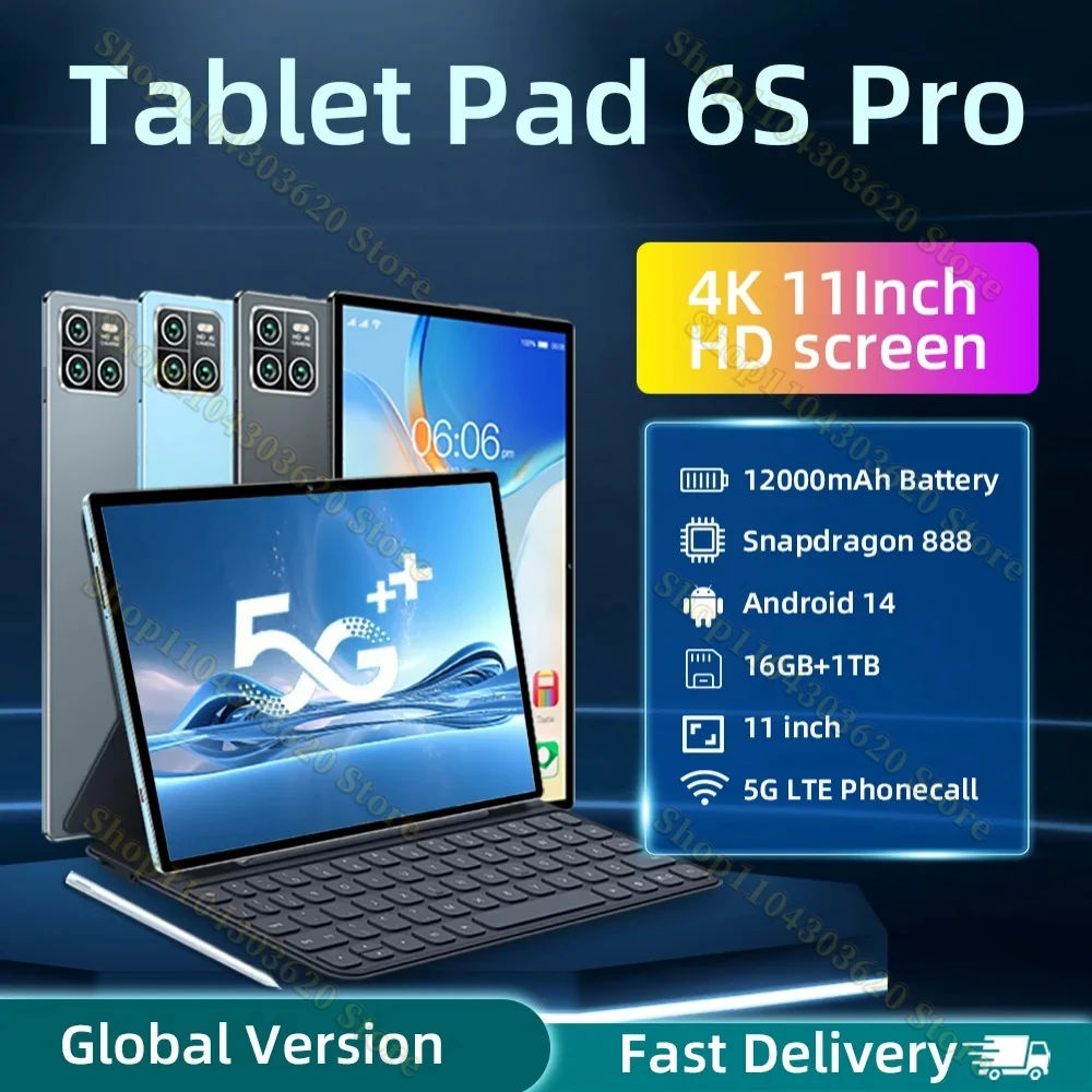 

2024 Original Pad 6S Pro Tablet PC Global Version HD 4K Android 14 Snapdragon 888 11inch 16GB+1TB 12000mAh 5G Dual SIM WIF