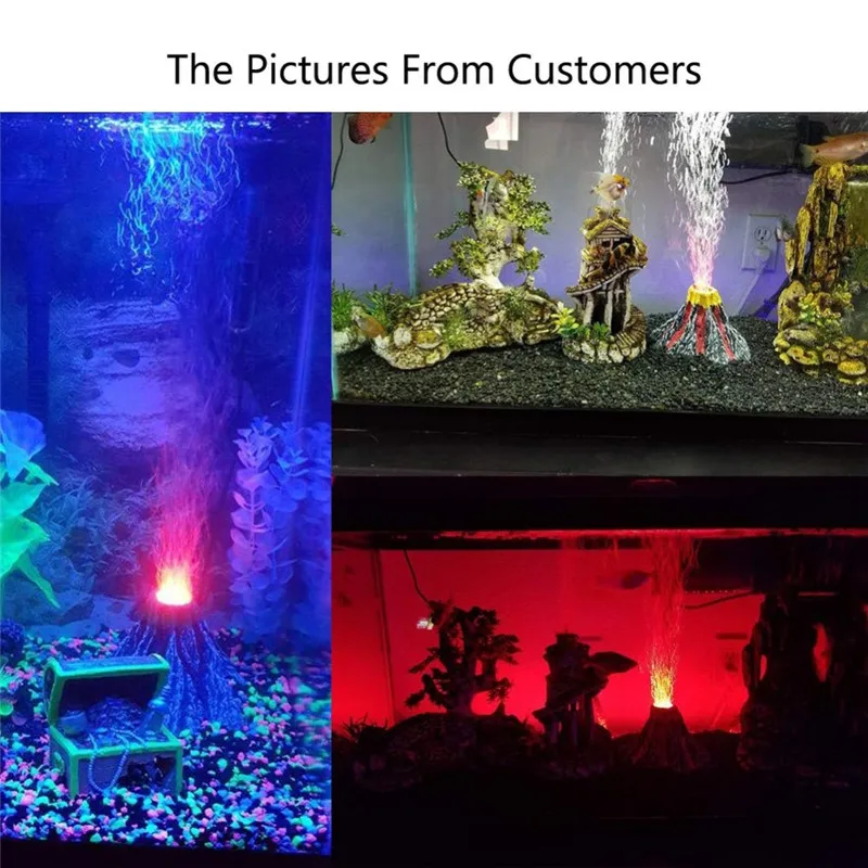 Decoraciones de acuario de resina, juego de adornos con forma de volcán, burbujeador de piedra de aire, foco LED rojo para pecera de acuario Betta