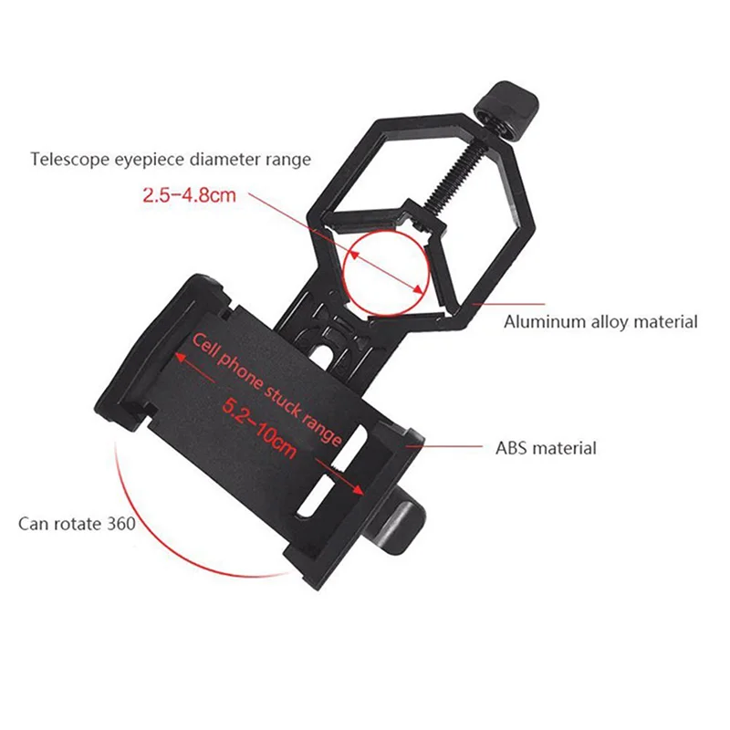 Microscópio Suporte para Câmera do Telefone Móvel, Montagem de Ferramentas, Telescópio Grau Preto, Escopo Spotting, Hot, 1Pc, 150*73*32mm