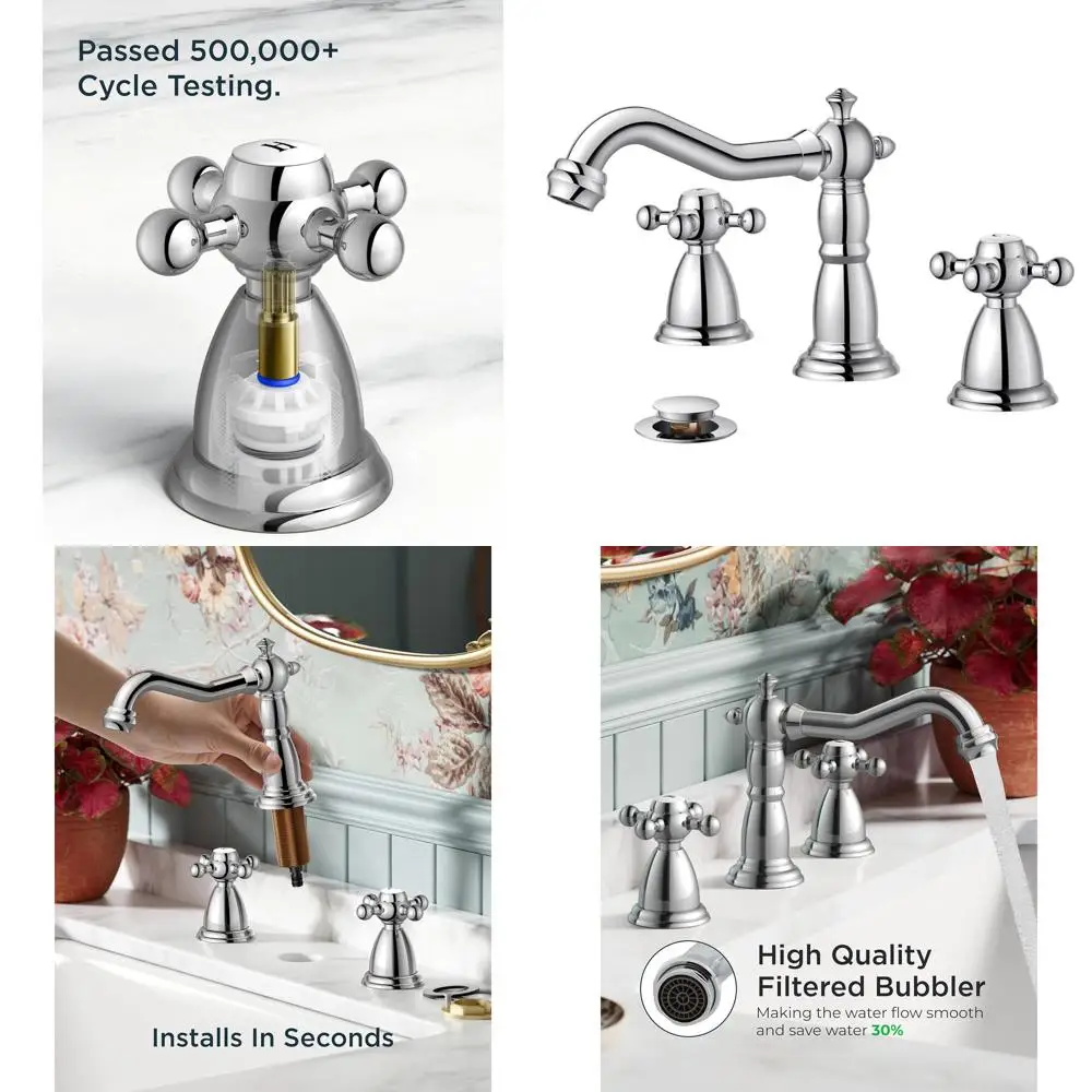 

8 широко распространенных винтажных 2-ручных полированных хромированных смесителей для раковины в ванной комнате с выдвижным сливом и линиями подачи для туалетного столика и автофургона