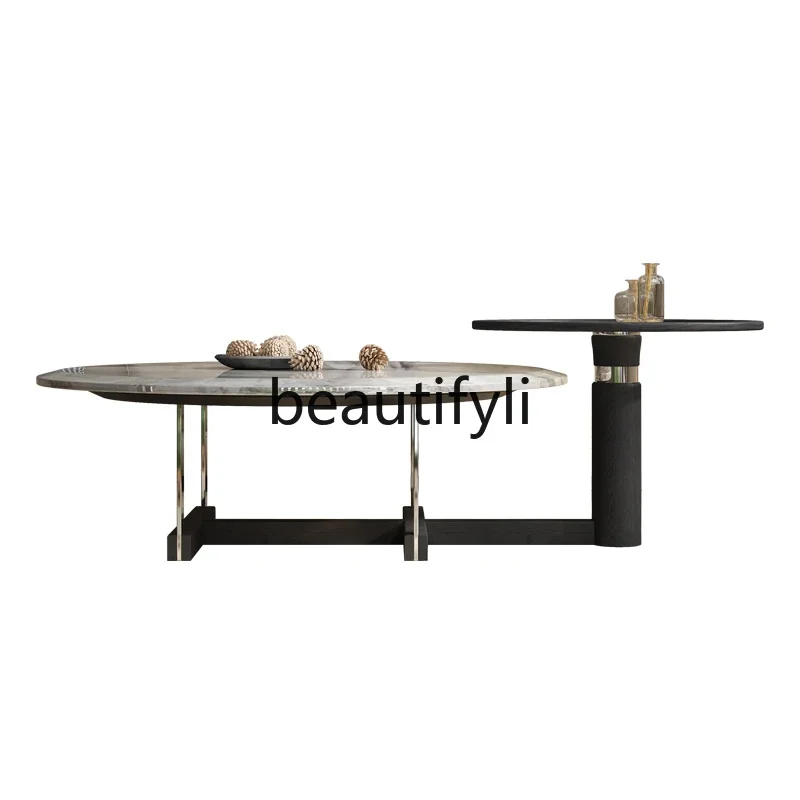 

Italian minimalist coffee table household light luxury creative marble tea table ash wood high sense