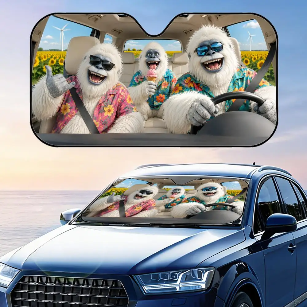 

Funny Yeti in Hawaiian Shirt Sun Visor Car Windshield Sunshade UV Protection Reflective Foldable Heat Insulation Cover