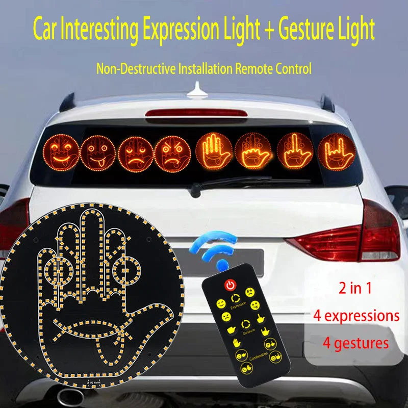 New Car Expression With Remote Control Led Lighting Road Rage Middle Finger Gesture Palm Light