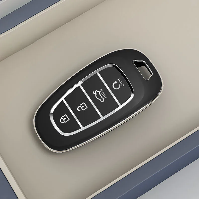 TPU Soft Car Key Case Cover Protect Shell For Hyundai Tucson Solaris Sonata Hybrid NEXO NX4 Santafe DN8 4 Buttons 2020 2021 2022 view 3