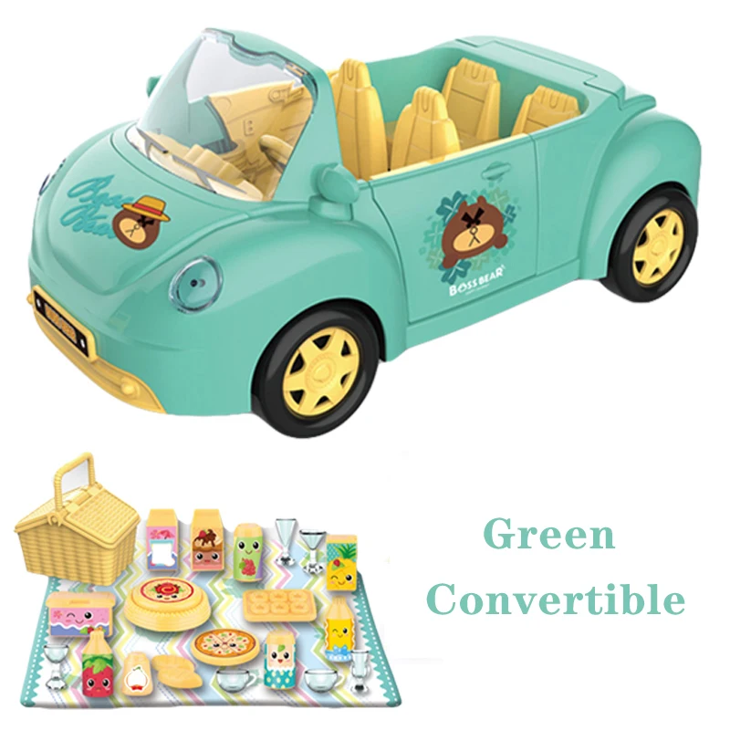 Juego de simulación para niñas, autobús escolar, coche de Picnic, turismo, coche, crucero, familia de animales del bosque, conejo, oso, Panda, 1:12,