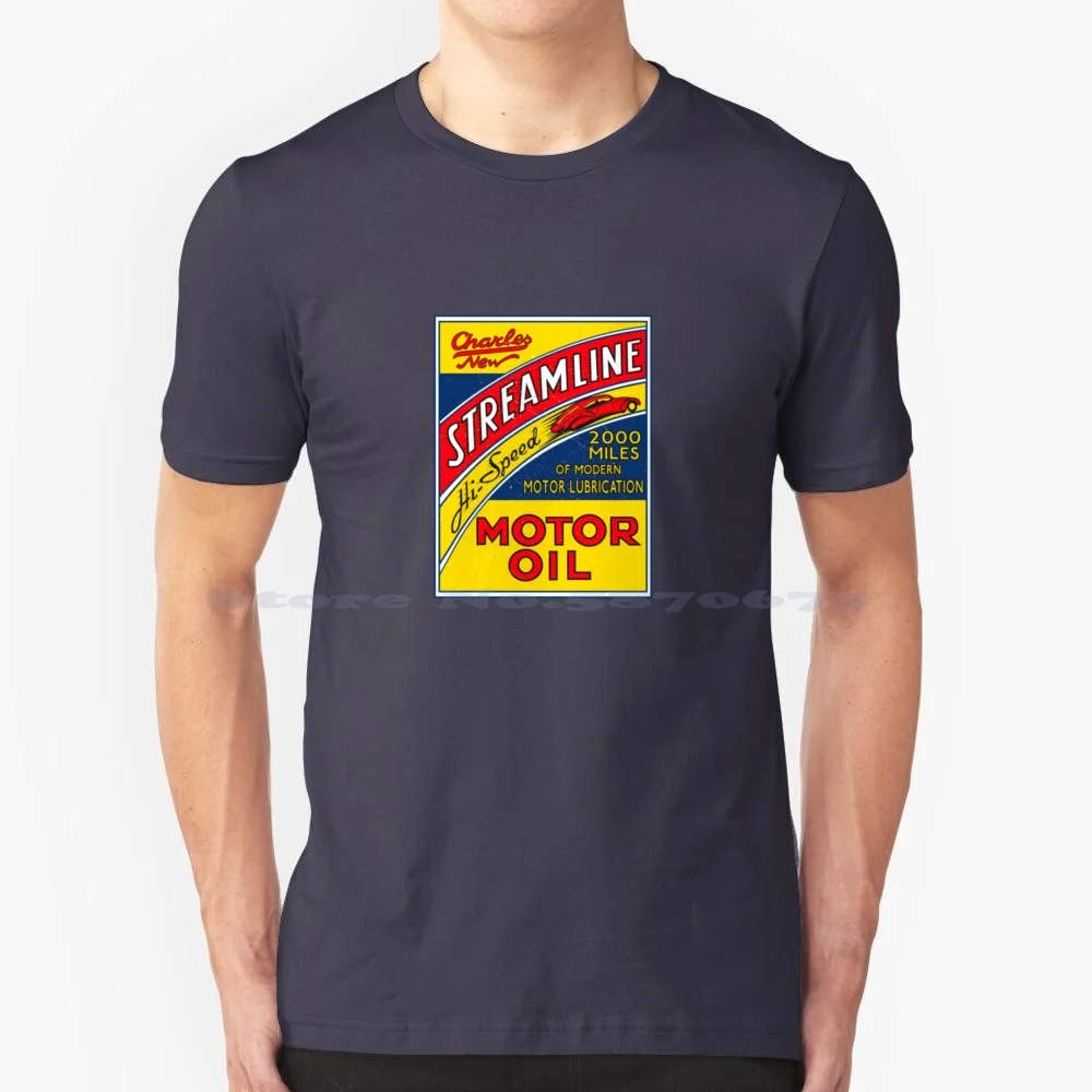 Gas And Oil T-Shirtstreamline Motor Oil Retro Sign Rectangular T Shirt 100% Cotton Tee Castrol Oil Oil Company Ducato Agos Hot