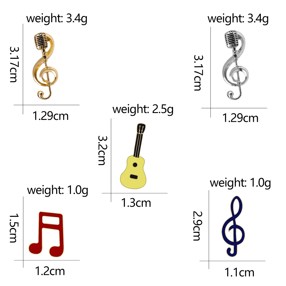 Fashion Musical Note Metal Enamel Pin Guitar Microphone Brooches Badge for Men Women Clothing Lapel Pins Creative Jewelry Gifts