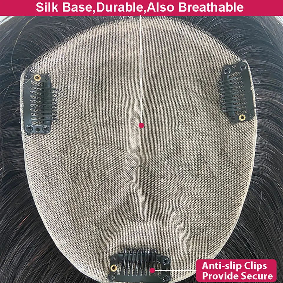 Silk Base Straight Hair Toppers Natural Looking Remy Human Hair Topper With Clips Breathable Hairpieces Systems
