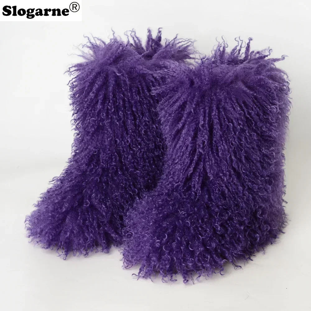 Ladies Trendy Mongolian Fur Boots Women Fahsion Teddy Fur Snow Boots Fluffy Warm Faux Wool Y2K Winter Shoes Plush Warm Footwear image 5