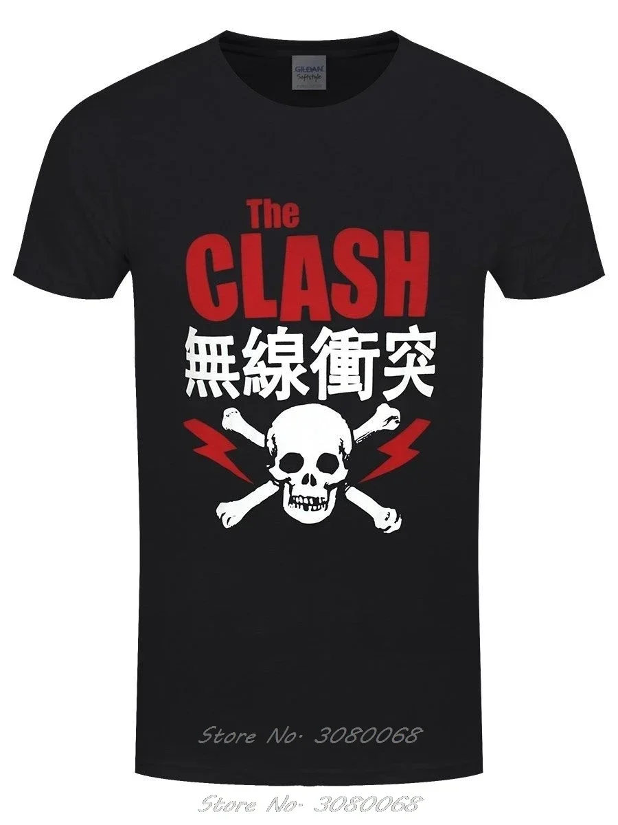 Camiseta de The Clash para hombre, camisa negra y roja holgada, de dibujos animados, novedad de verano