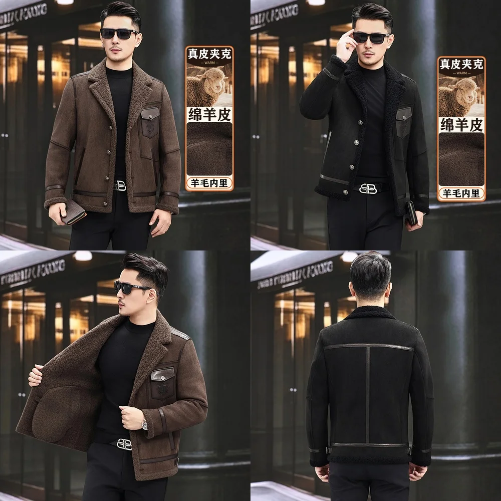 

Ветровка, мужская ветровка из натуральной кожи, зимняя утолщенная куртка из овчины, модное мотоциклетное пальто