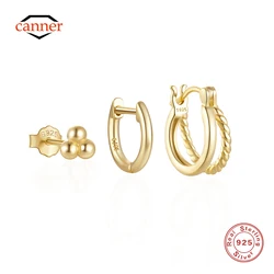 CANNER 925 Sterling Silver 3PCS Zircon Double Layer Hoop Earrings For Women Minimalism Ins Earrings Fine Jewelry Party Gift