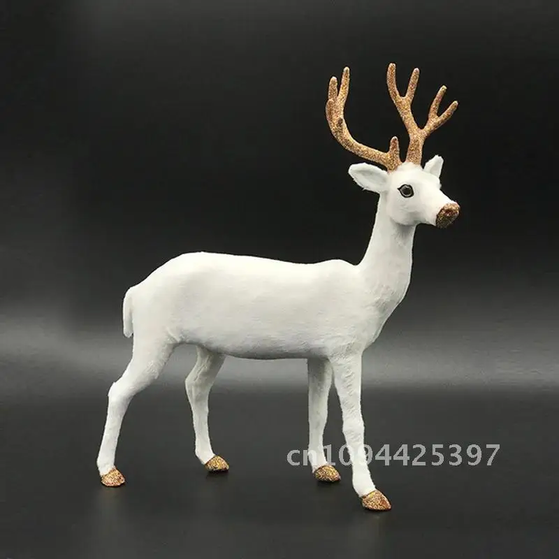 Christmas White Reindeer Lifelike Deer Elk Plush Simulation Dolls Xmas Shop Window Showcase Home Party Decor Ornament Gift