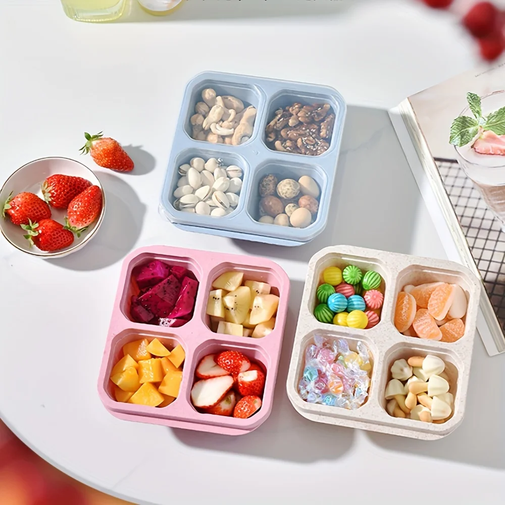 

Reusable 4 Compartments Bento Snack Box Meal Prep Containers With Snacks Fruits Nuts Cookies Candies