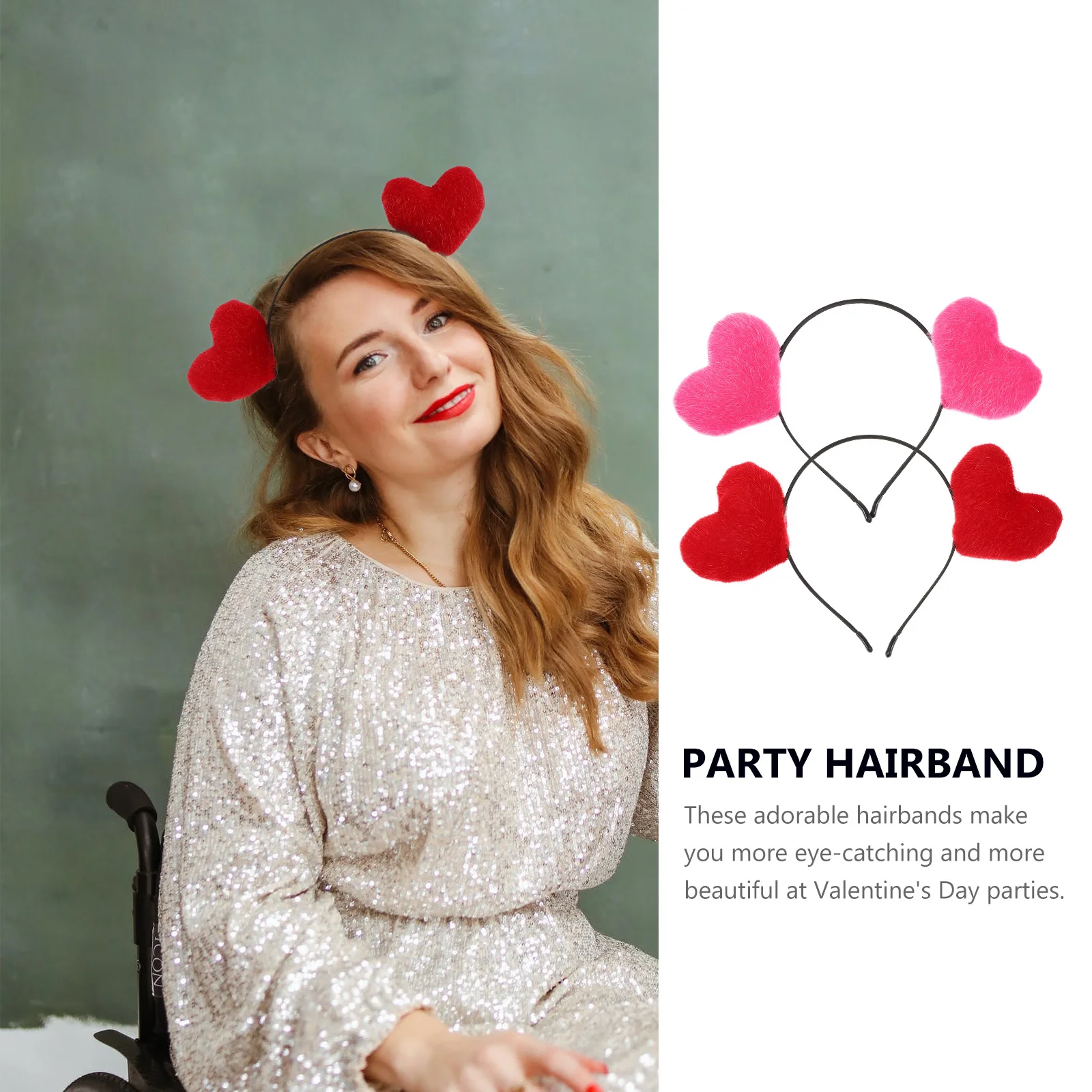 

2Pcs Heart-Shaped Hair Hoops Fine Crafted Valentine's Day Headband for Women Party Headwear Festival Hairband Lovely Headpiece