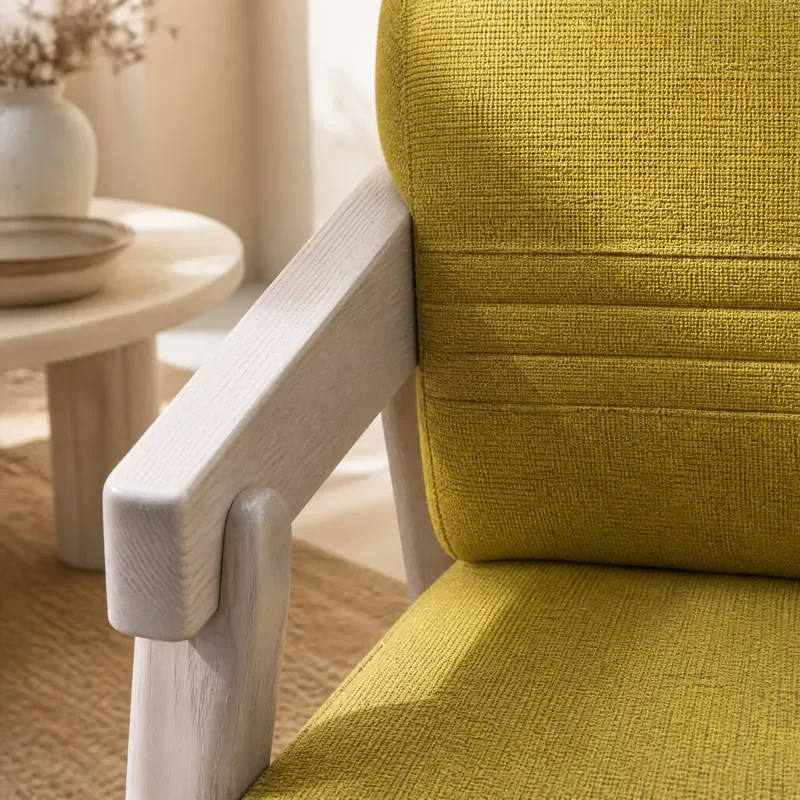 Nordic Style Living Room Chair Light Log Color Red Oak Fabric Upholstered Foam Filled Skin-friendly 3