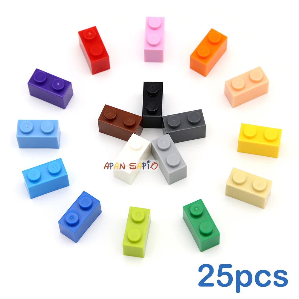 25pcs/lot DIY Blocks Building Bricks Thick 1X2 Educational Assemblage Construction Toys for Children Size Compatible With Brand