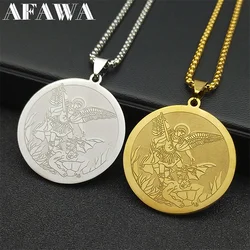 Archangel St.Michael Protect Us Necklace for Women Men Stainless Steel Saint Michael Chain Jewelry colar masculino NZZZ689S02