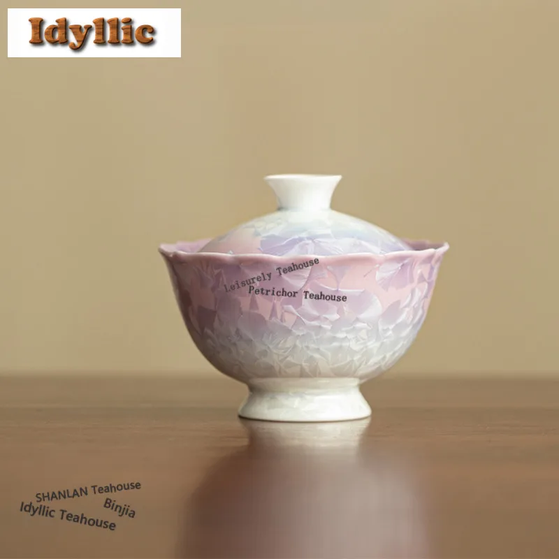 

120ml Crystalline Glaze Purple Orchid Gaiwan Traditional Tea Tureen Tea Bowl With Lid Kit Tea Making Cover Bowl Chinese Tea Set