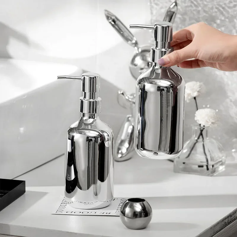 Bathroom Soap Dispenser Bottle Silver Plated Refill Shampoo Conditioner Empty Bottle Kitchen Soap Plastic Cosmetic Container