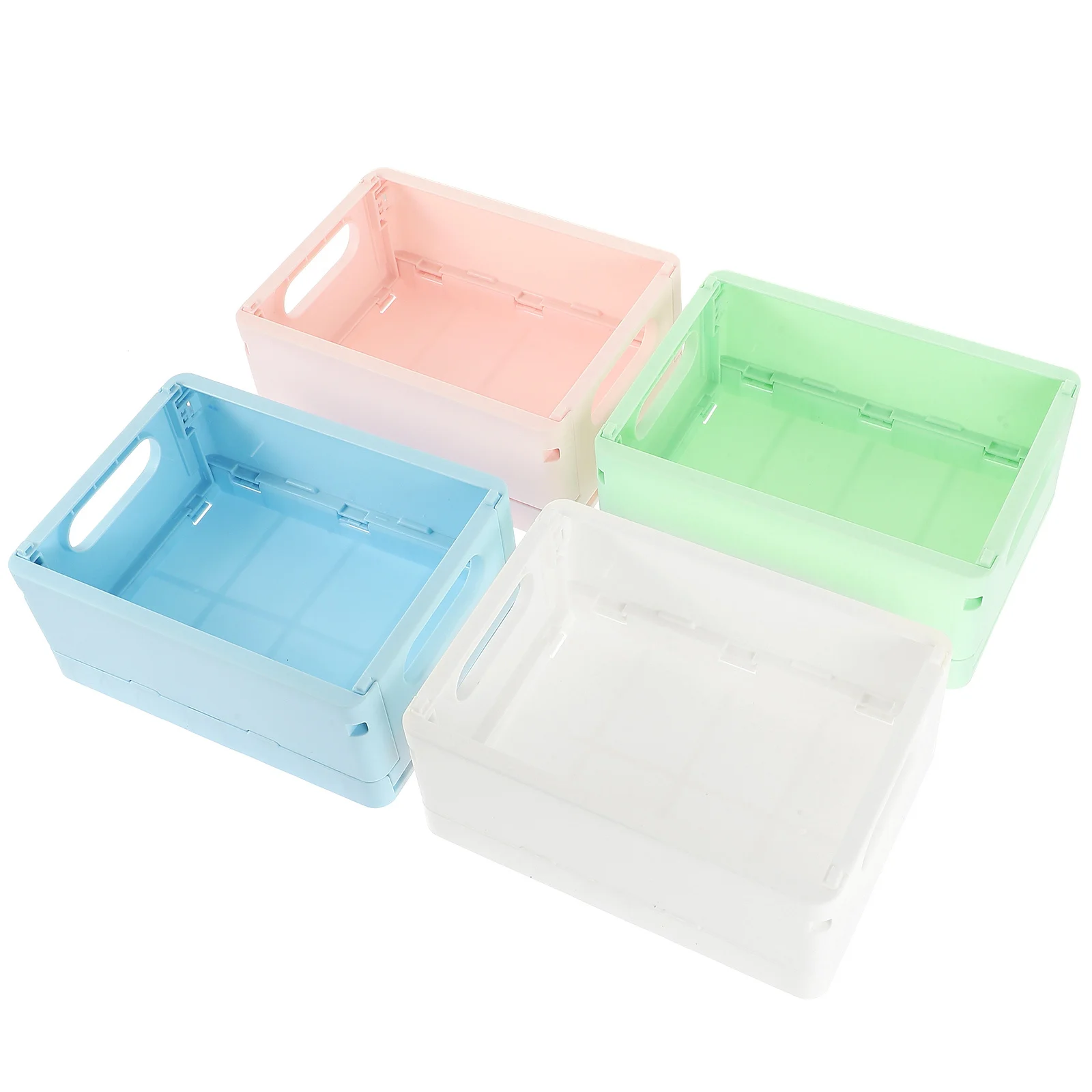 

4pcs Desktop Storage Basket Foldable Plastic Organizer For Cosmetics Bathroom Desk Sundries Small Container Stackable Crates