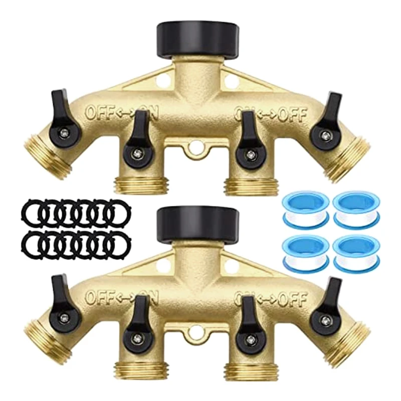 

4 Way Hose Splitter Heavy Duty Brass Garden Hose Splitter For 3/4In Hose Connector Brass Garden Hose Manifold&Fitting