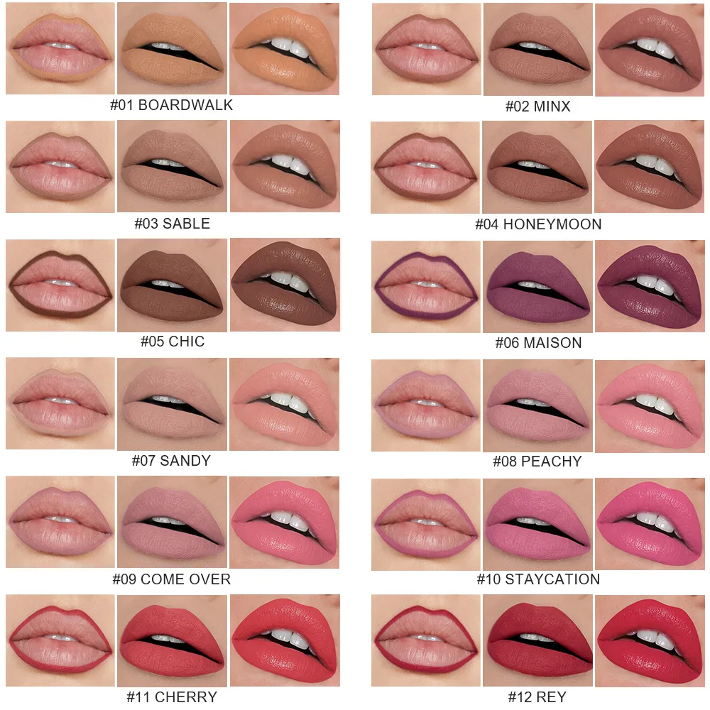 Batom de marca própria com delineador labial 2-1 Vegan Dual End dois lados batons foscos úmidos conjunto de cosméticos combinados atacado