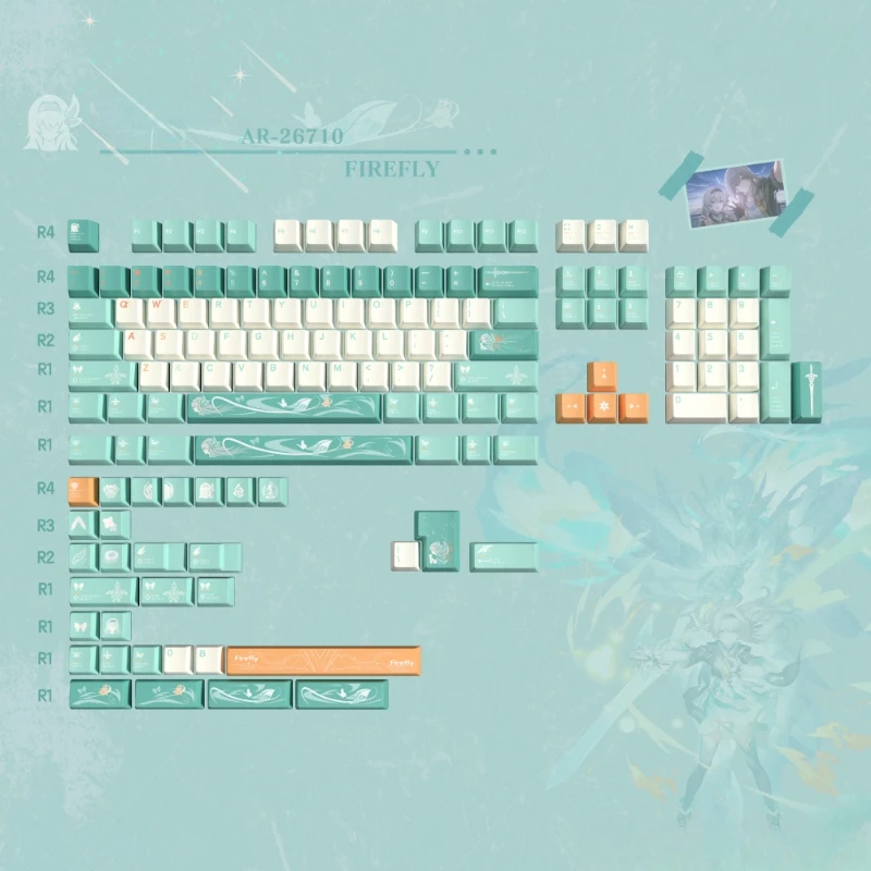 Firefly Honkai-Juego de teclas de riel de estrella, teclas de Anime de sublimación PBT, perfil de cereza, teclas personalizadas de teclado mecánico