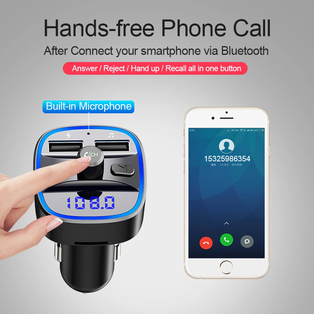 T25 Car Bluetooth 5.0 FM Transmitter MP3 Player Fast Charging Dual USB Charger 87.5-108MHz 2.4A MAX Dual USB Car Charger Adapter - Image 3