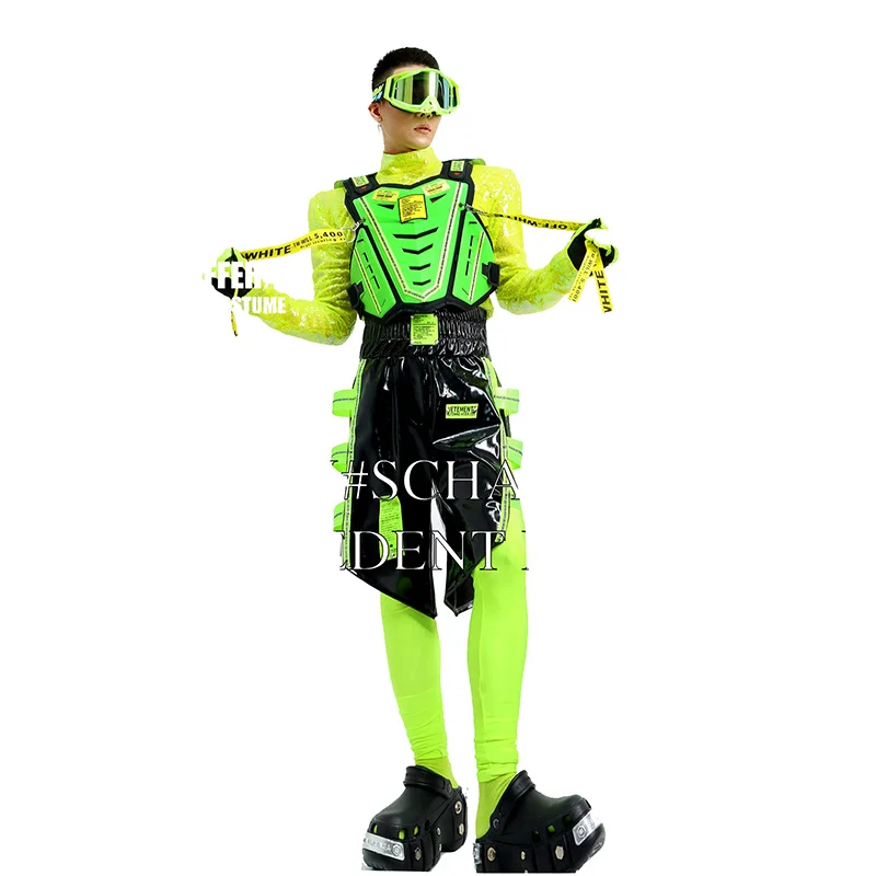 

Nightclub Bar Men Gogo Fluorescent Motorcycle Fashion Armored Male Singer DS Performance Costume