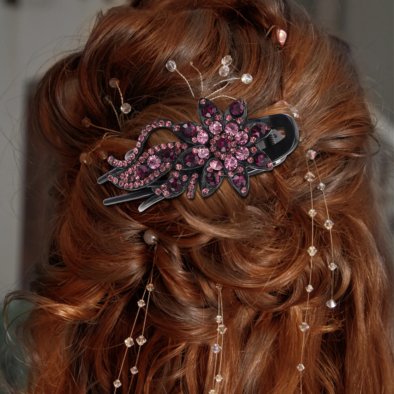 4 قطعة مشبك شعر منقار البط كليب زهرة حجر الراين ذيل حصان حامل غير تالف إكسسوارات الشعر للنساء الفتيات ارتداء اليومي