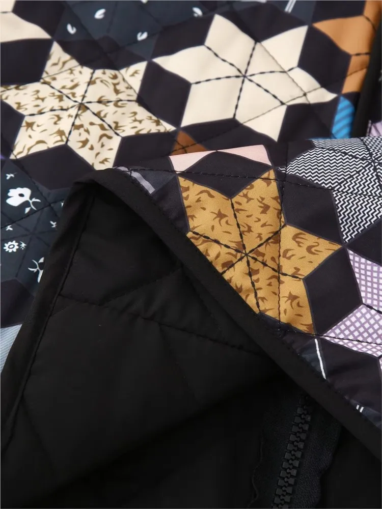 Abrigos coloridos con estampado Hexagonal para mujer, Chaqueta de algodón acolchada, ropa de calle con bolsillos, ropa de otoño e invierno, 2024