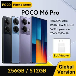 POCO M6 Pro Versão Global Helio G99 Ultra 120Hz Flow AMOLED Câmera tripla 64MP com carregamento turbo OIS 67W