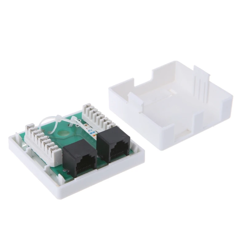 2 Port RJ45 Network Connector Junction Box for CAT6 Cat6e 8P8C Desktop Extension Cable Enclosure