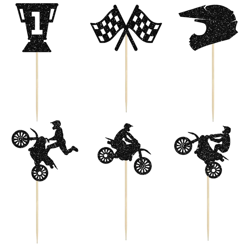 YOMDID 24 Stücke Glitter Motorrad Cupcake Topper Motorrad Kuchen Dekoration Motocross Dirt Bike Design Sport Party Supplies – Detail 6