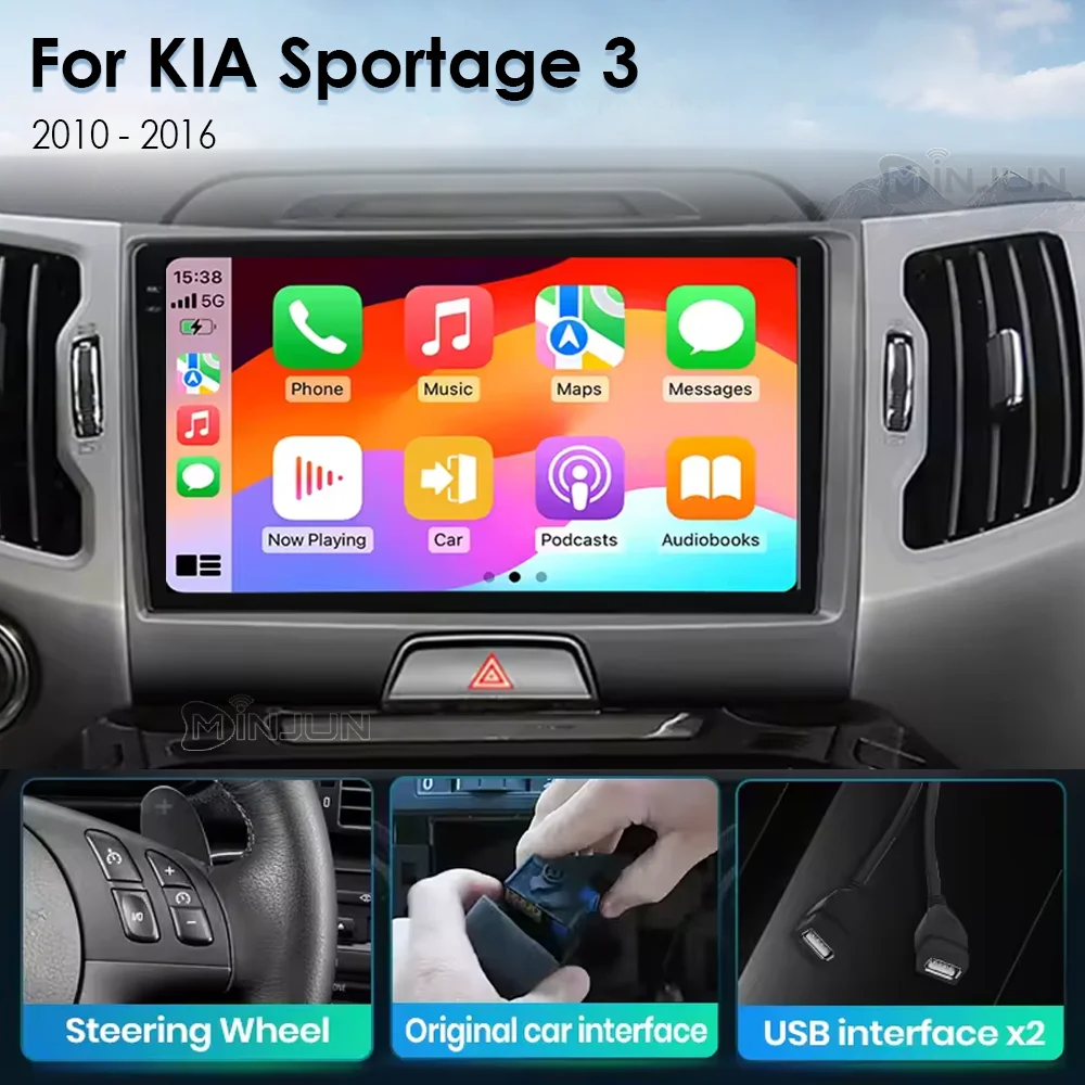 วิทยุติดรถยนต์ Android 15 Qualcomm สำหรับ KIA Sportage 3 Sportage R 2010-2016 ระบบไร้สาย Android Auto Carplay เครื่องเล่นมัลติมีเดีย สเตอริโอในรถยนต์