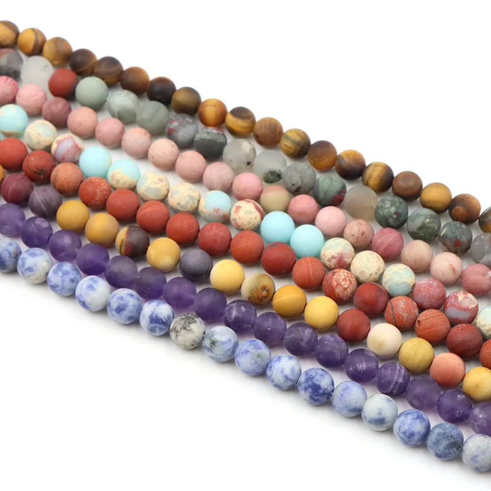 

4 6 8 10mm Natural Matte Stone Beads Dull Polish Amazonite Agates Tiger Eye Jades Mineral Beads for Jewelry Making DIY Bracelet