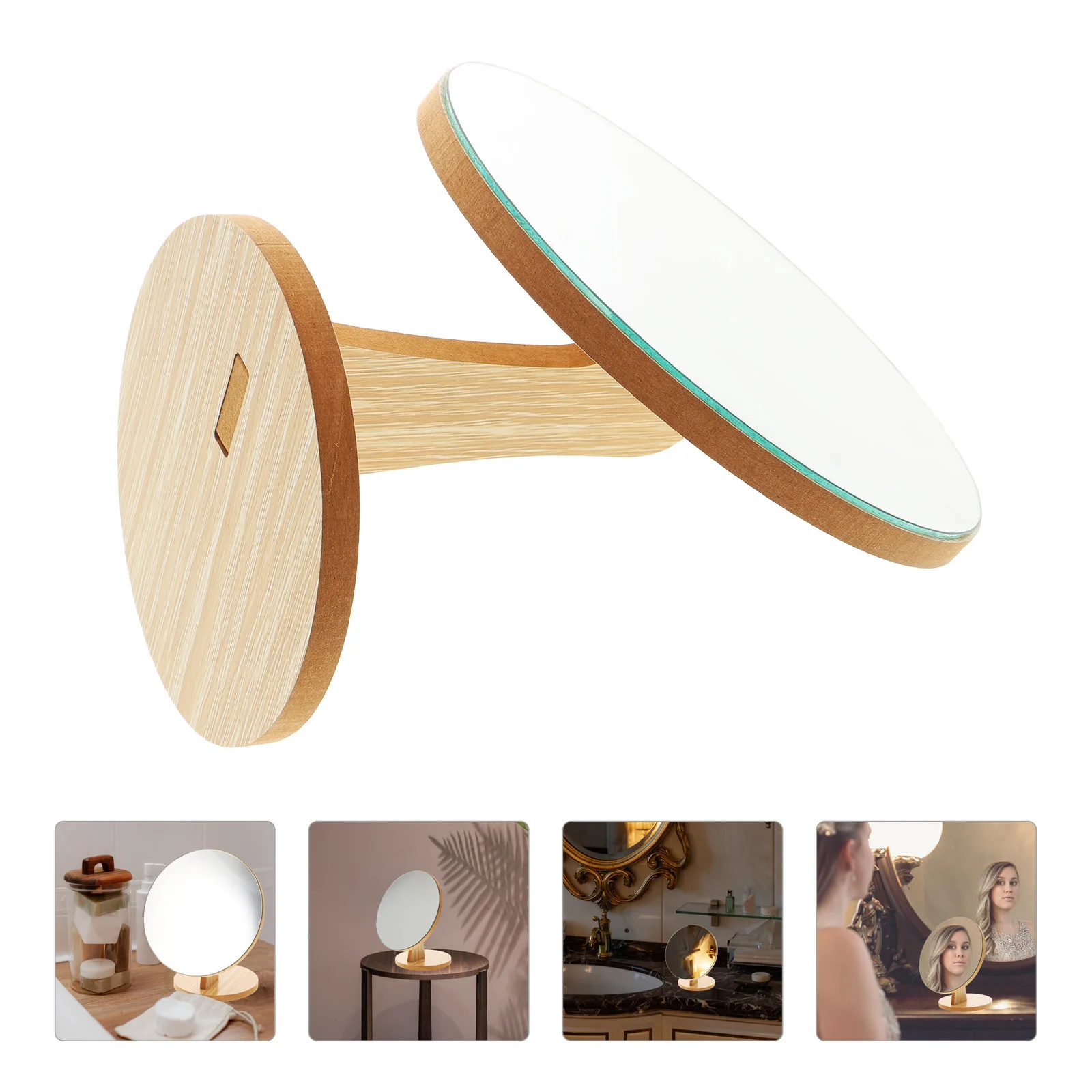 

Rotating Makeup Adjustable Hd Desktop Mirror For Eyebrow Trimming Shaving Hair Styling Facial Care Wooden Vanity