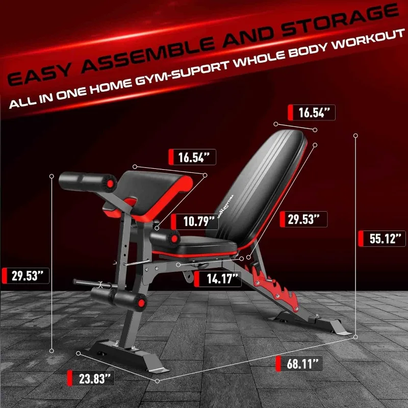 Multifunctional Weight with Leg Extension and Preacher Pad,Workout for Decline Bench Press,Strength Training Bench