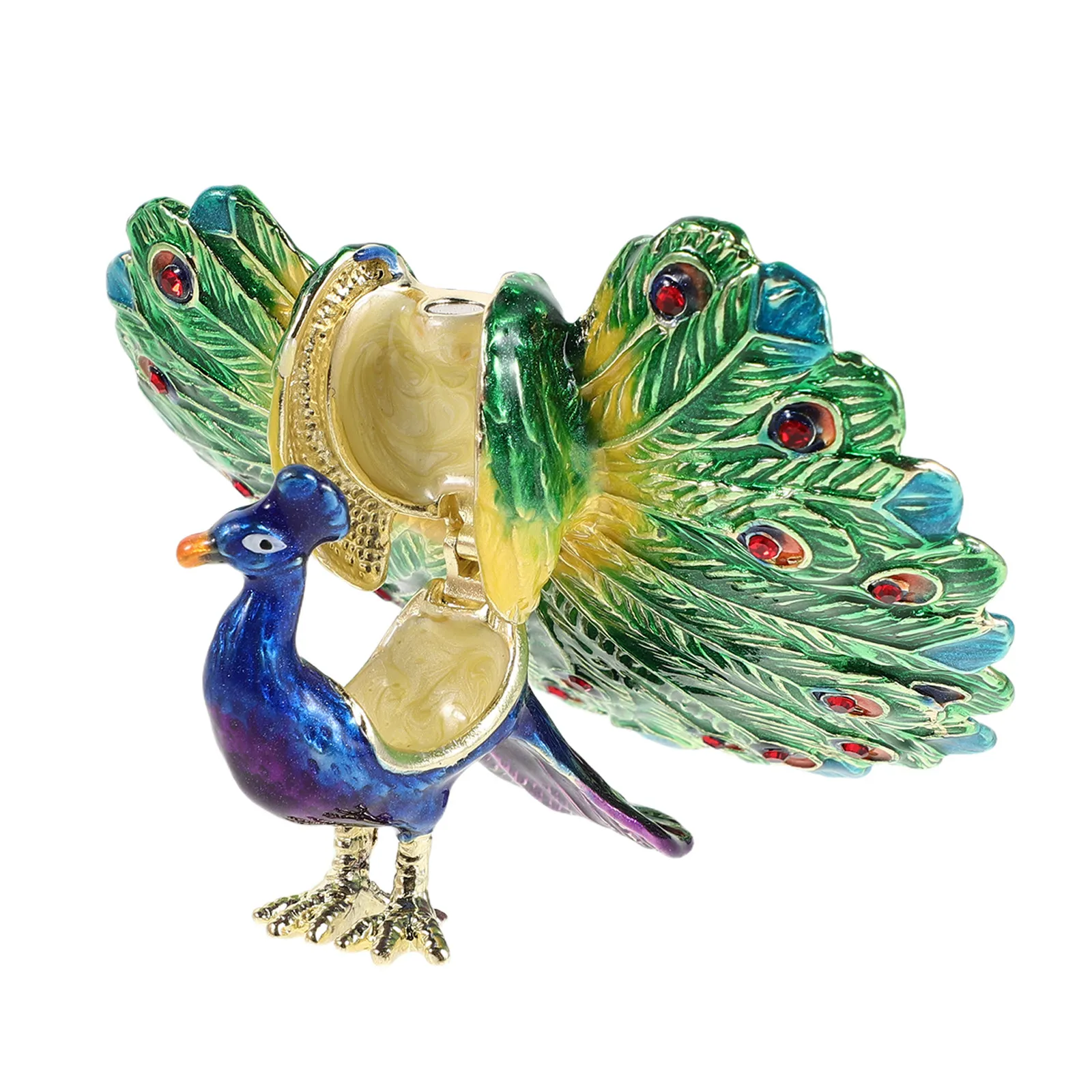 

Vintage Peacock Jewelry Box Metal Enamel Finish Hinged Design Small Organizer for Rings Earrings Keepsake Decorative Storage