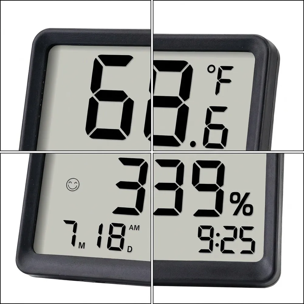 Black Digital Temperature Humidity Monitor for Bedroom Office Living Room and Refrigerator with Magnetic Attachment