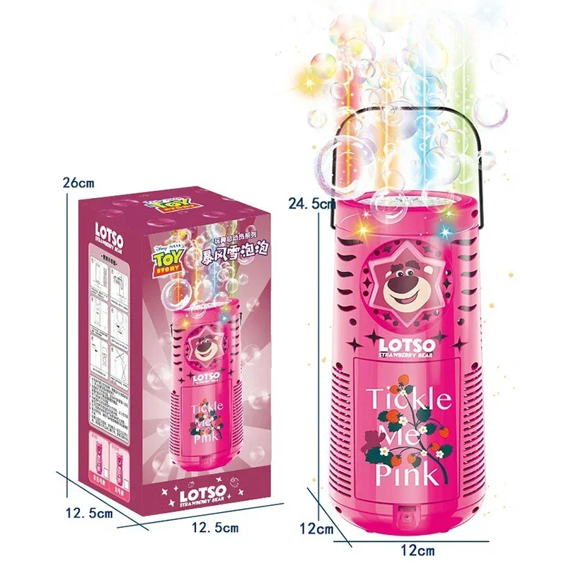 Disney Lotso Frozen Series Fireworks Bubble Machine Strawberry Bear 33 Holes Bubble Blowing Toys Kid's Bubble Blowing Toy Gift